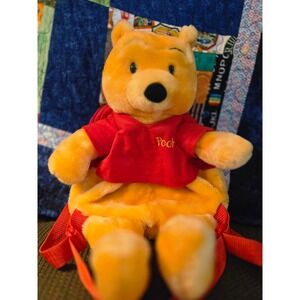 Disney Winnie the Pooh Plush Backpack Kids Toddler Red Shirt Small Bag Zipper